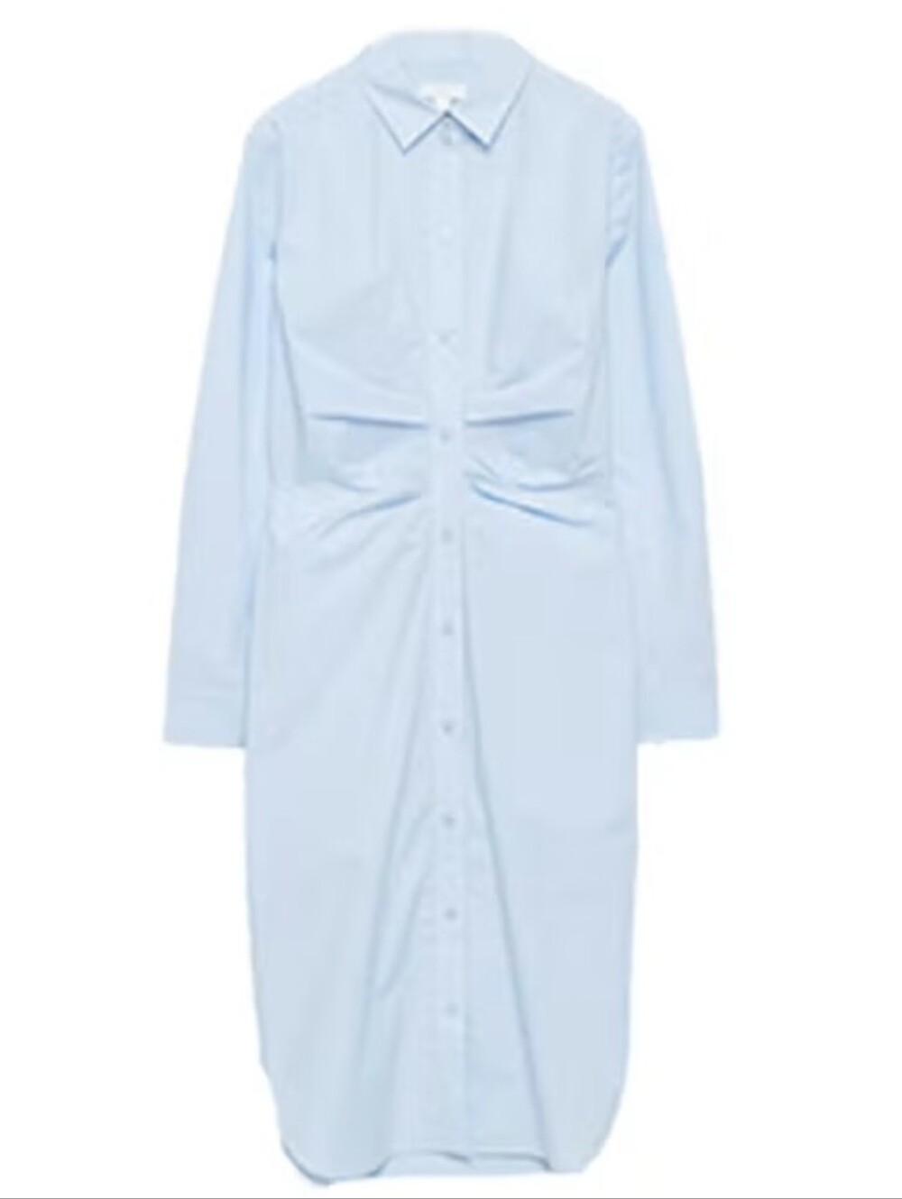 COS draped Ruched Shirt Dress. Pastel Blue With Pockets Size 10 Stretch